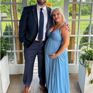 Azazie steel blue bridesmaid dress